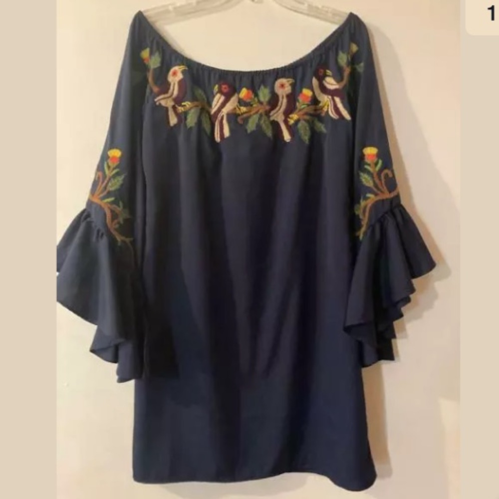 Judith March Off The Shoulder Bird Dress Large